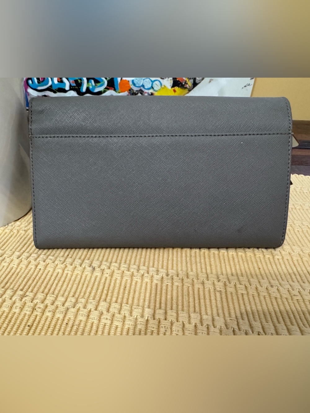 kate spade Gray Saffiano Leather Flap Wallet with Gold Logo - Picture 3 of 14